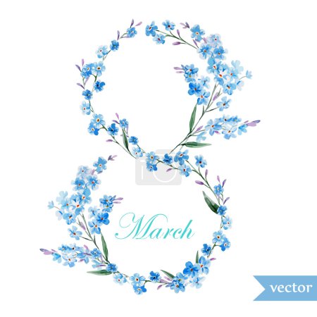 March 8, spring, flowers, card, symbol, mimosa, wreath,