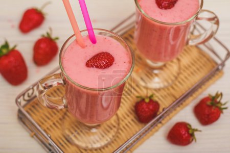 Strawberry smoothie in the glass