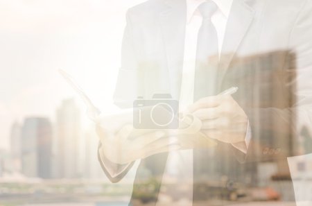 Businessman with cityscape building