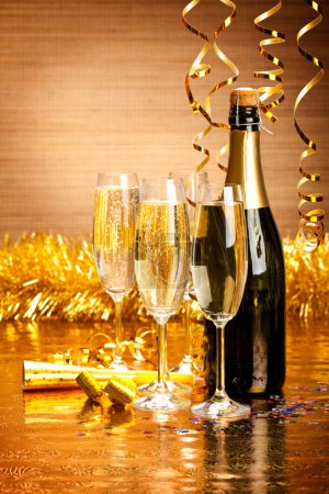 Happy New Year - champagne and party decoration