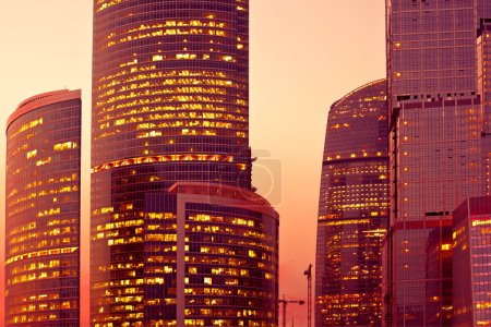 Sunset light on modern skyscrapers