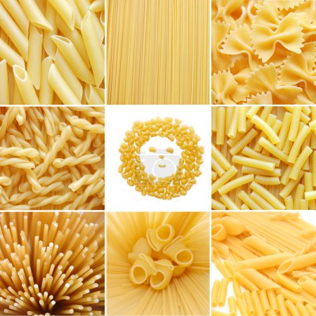 Different kinds of italian pasta. Food collage