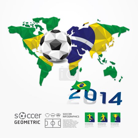 Soccer  on map Flag of Brazil