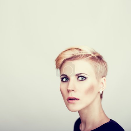 woman with short stylish hairstyle