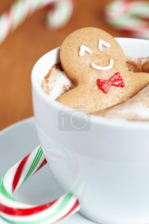 Gingerbread man in hot chocolate