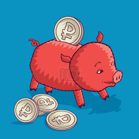 Piggy money bank with ruble coins