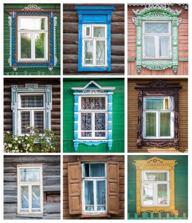 Set of windows of russian houses.