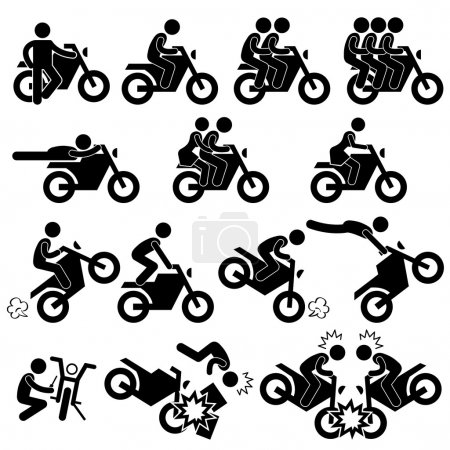 Motorcycle Motorbike Motor Bike Stunt Man Daredevil Stick Figure Pictogram Icon