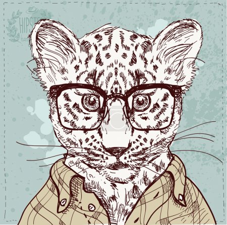 Vector hipster leopard with glasses and suit