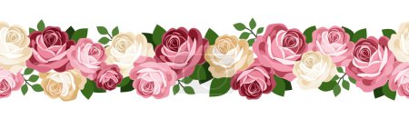 Horizontal seamless background with roses. Vector illustration.