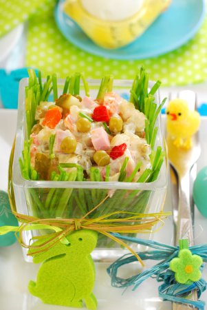 vegetable salad with ham and mayonnaise for easter