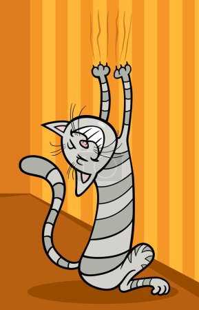 Cat scratching wall cartoon illustration