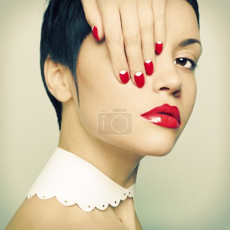 Lady with bright nail polish