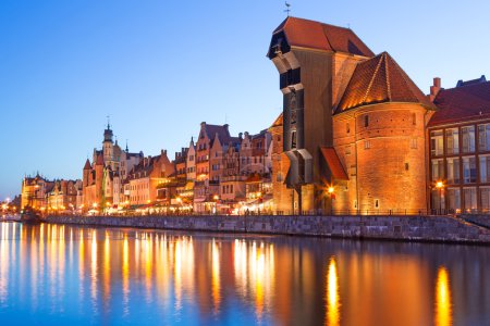 Old town of Gdansk at night in Poland