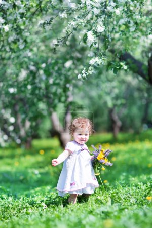Baby girl in a apple tree garden