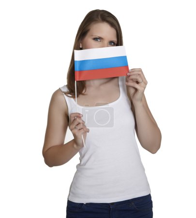 Woman with flag of Russia