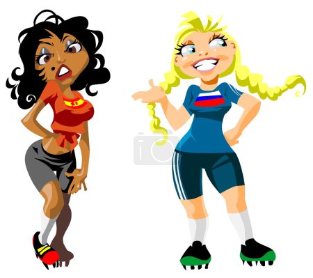 Spanish and Russian girls athletes.