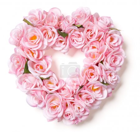 Heart Shaped Pink Rose Arrangement on White