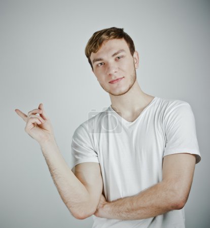Man pointing showing