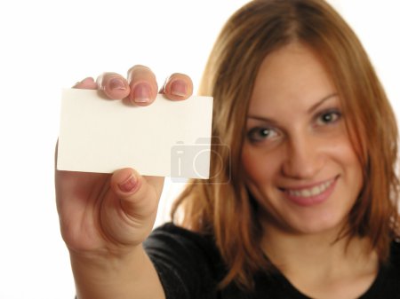 Girl with card for text