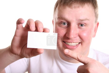 Boy with card for text