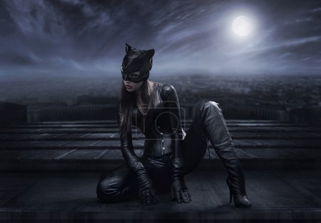 Catwoman sitting on the roof