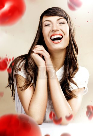 Close up portrait of cheerful young woman