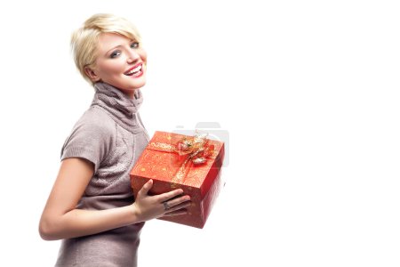 Smiling woman with gift
