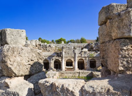 Ruins of temple in Corinth, Greece - archaeology background