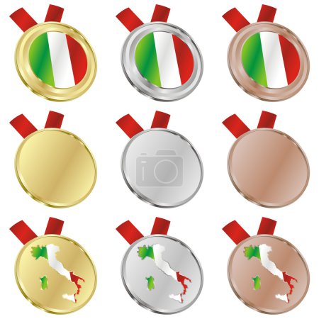 Italy vector flag in medal shapes