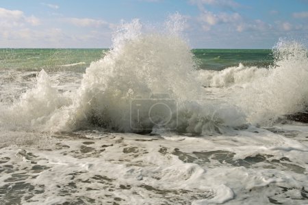 Storm on the sea shore of the Caspian Sea. Month of February.