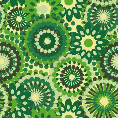 Fashionable green seamless vector texture with abstrct flowers