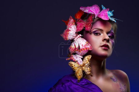 Colorful fashion portrait of attractive young beauty