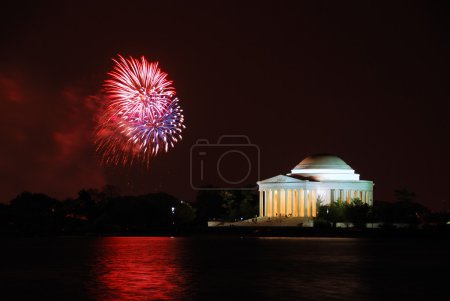Fireworks by lake, Washington DC