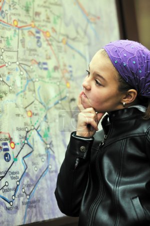 Girl with city map panel
