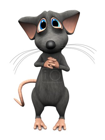 Cartoon mouse with big sad eyes.