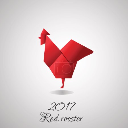 Red rooster in origami style vector icon