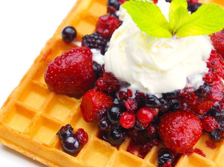 Waffels with  ice-cream and fruits