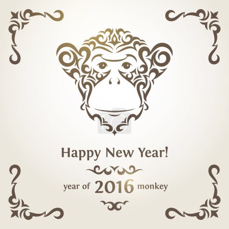 Greeting New Year card with monkey