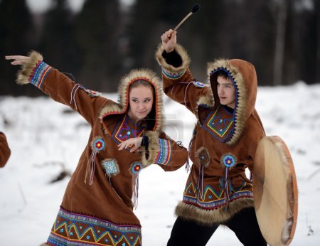 Dancers perform the dance of the peoples of the North for the new year holiday.