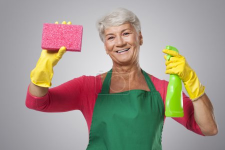 Woman with cleaning equipment