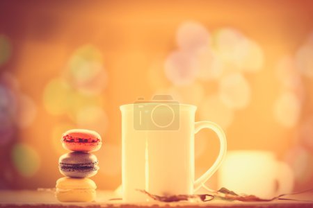 French macarons and cup of coffee