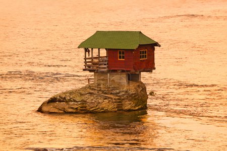 House on rock island in river Drina - Serbia