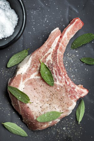 Pork Chop with Sage Leaves and Spices