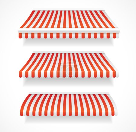 Vector colorful awnings for shop set red