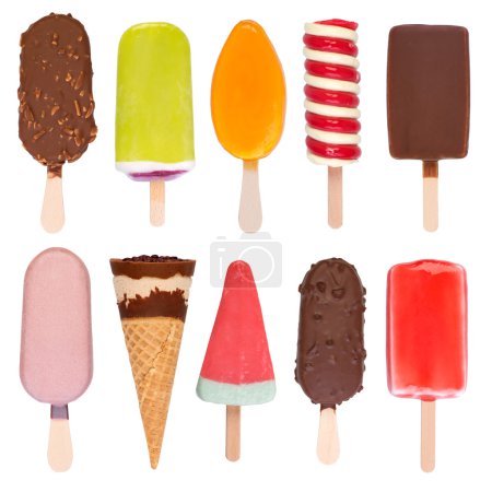 Ice cream and popsicles isolated on white background
