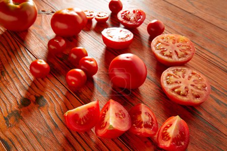 Tomatoes in a red monochrome rustic wood