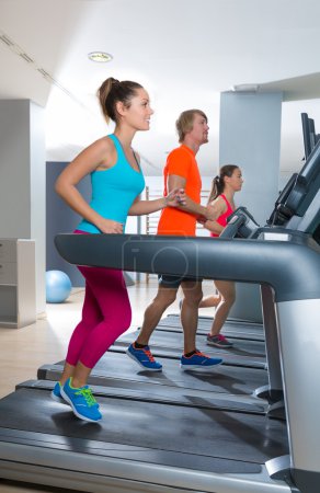 Gym treadmill group running indoor