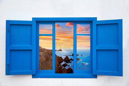 Almeria view from blue window of Cabo de Gata