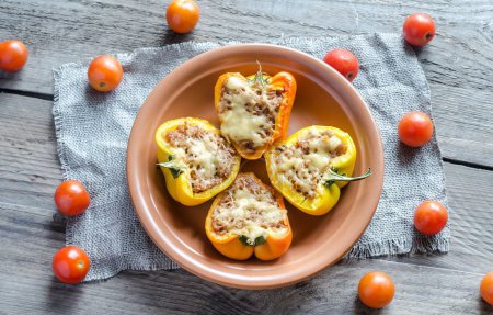 Stuffed peppers with meat in rustic decor